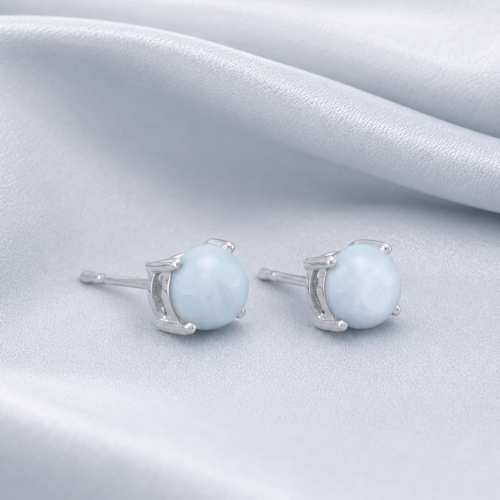 Rhodium Plated Larimar Stud Earrings