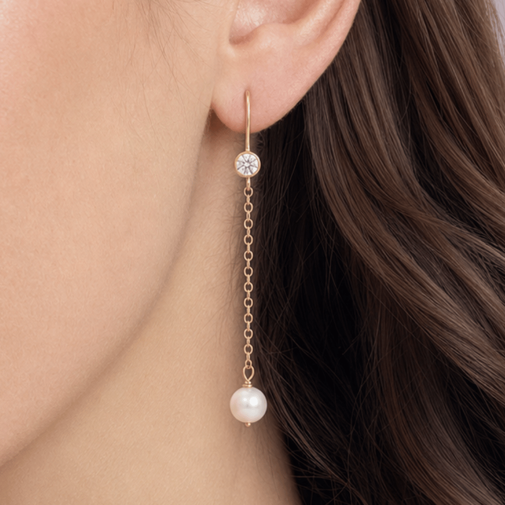 14/20 Gold Filled CZ and Cultured Freshwater Pearl Drop Earrings