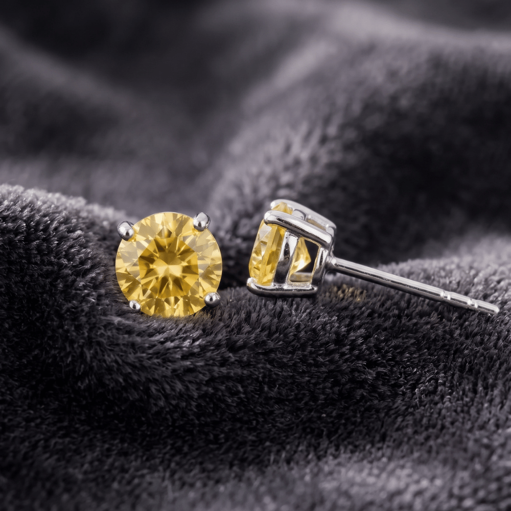 Rhodium Plated Birthstone Stud Earrings