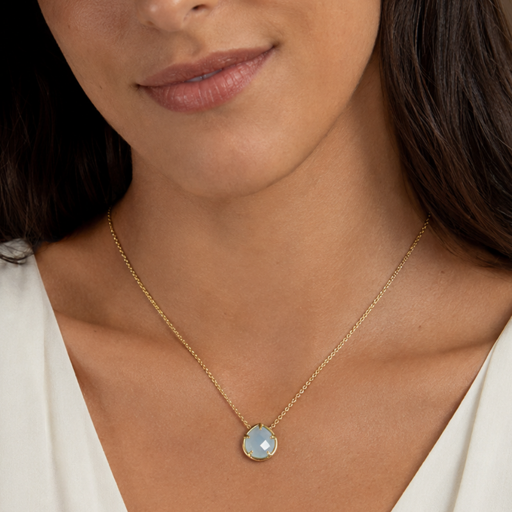 16" + 2" 14 Karat Gold Plated Pear Chalcedony Necklace