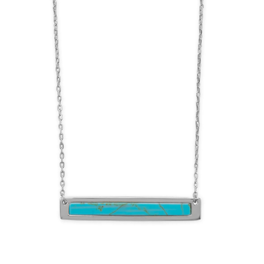 16" + 2" Rhodium Plated Turquoise Bar Necklace
