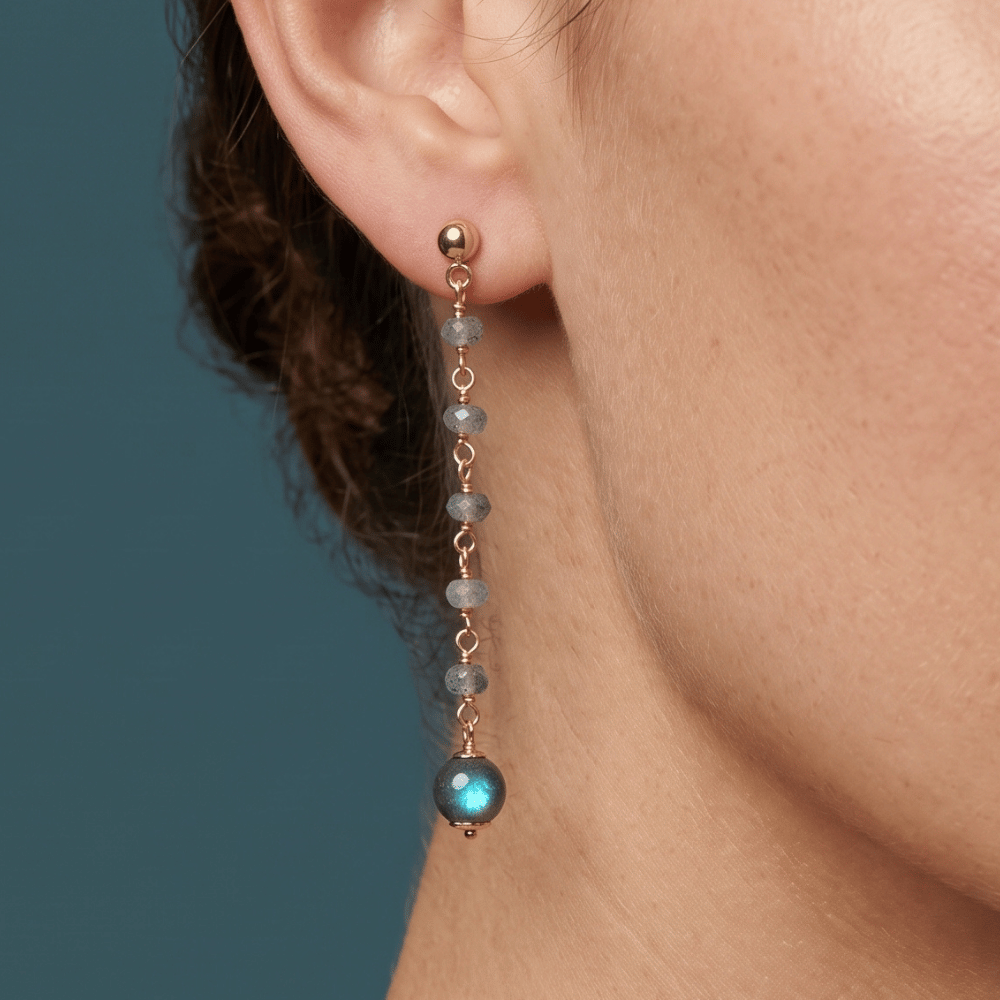 14 Karat Gold Plated Post Earrings with Labradorite Beads