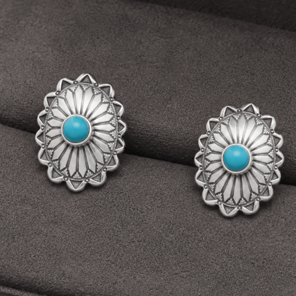 Oxidized Turquoise Concho Stud Earrings