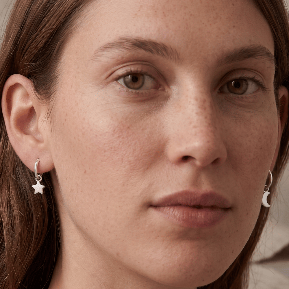 Moon and Star Charm Hoop Earrings