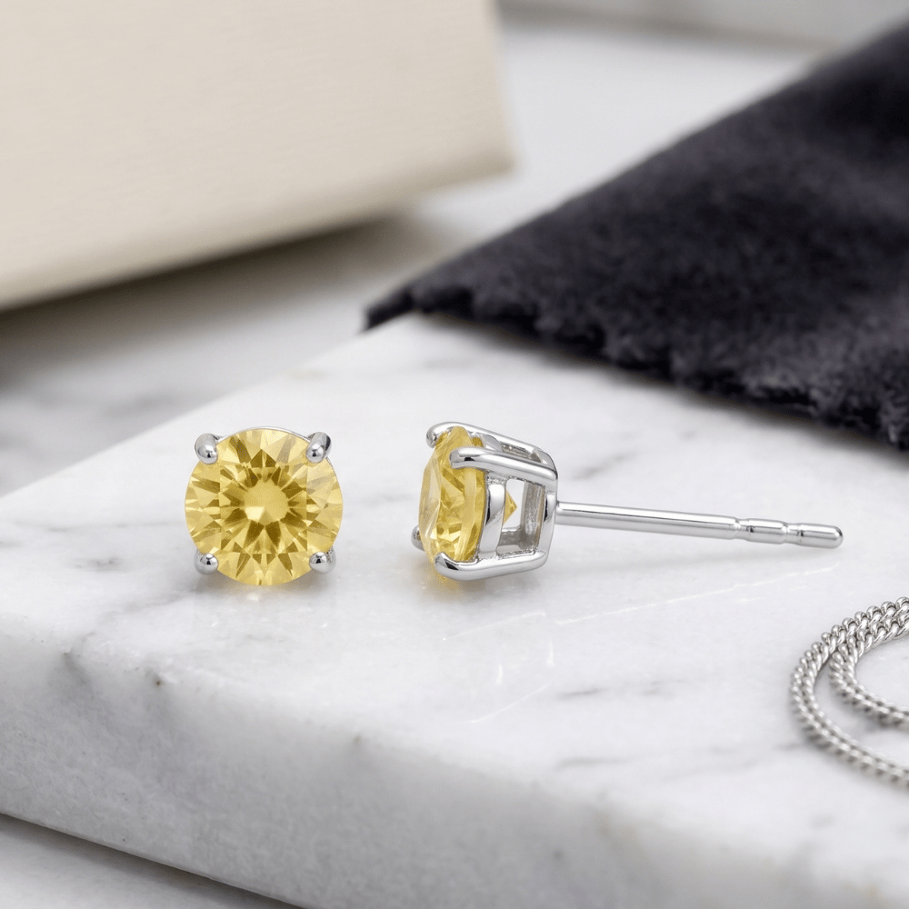 Rhodium Plated Birthstone Stud Earrings