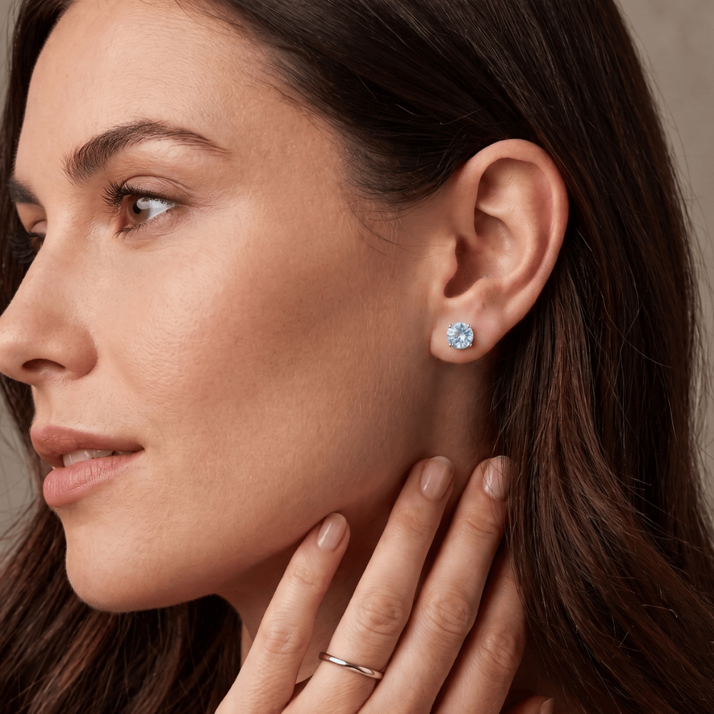Rhodium Plated Birthstone Stud Earrings
