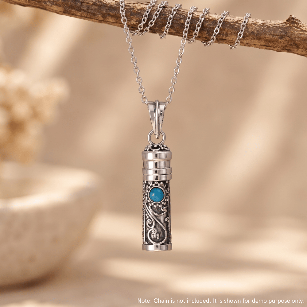 Oxidized Bali Turquoise Memory Keepsake Pendant