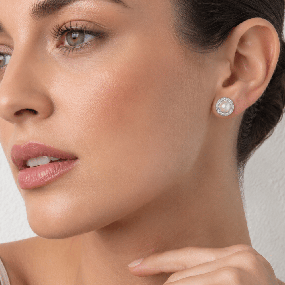 Cultured Freshwater Pearl and CZ Earrings