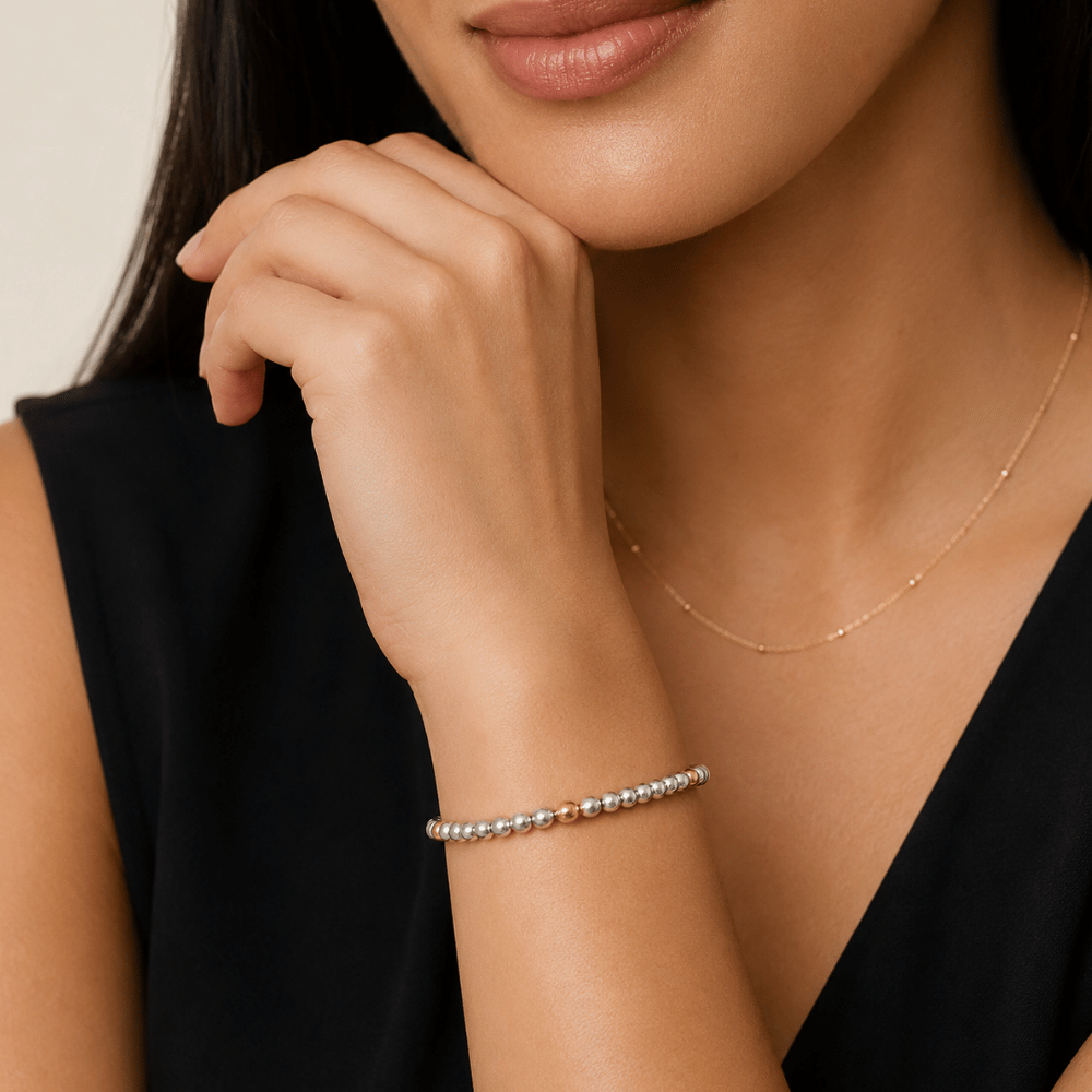 7-inch 3mm Polished Silver and 14/20 Gold Filled Bead Stretch Bracelet - view 4