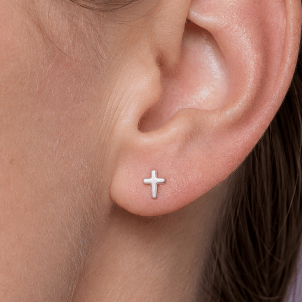 Small Polished Cross Stud Earrings
