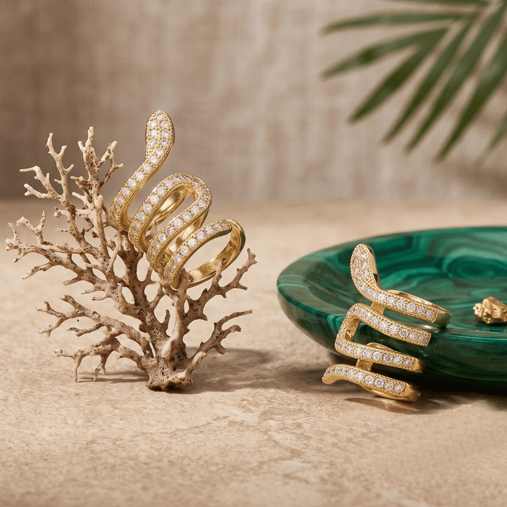 14 Karat Gold Plated Signity CZ Snake Ear Cuffs
