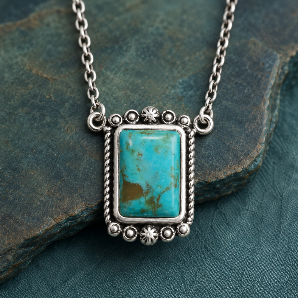 18" + 2" Oxidized Rope Edge Turquoise Necklace