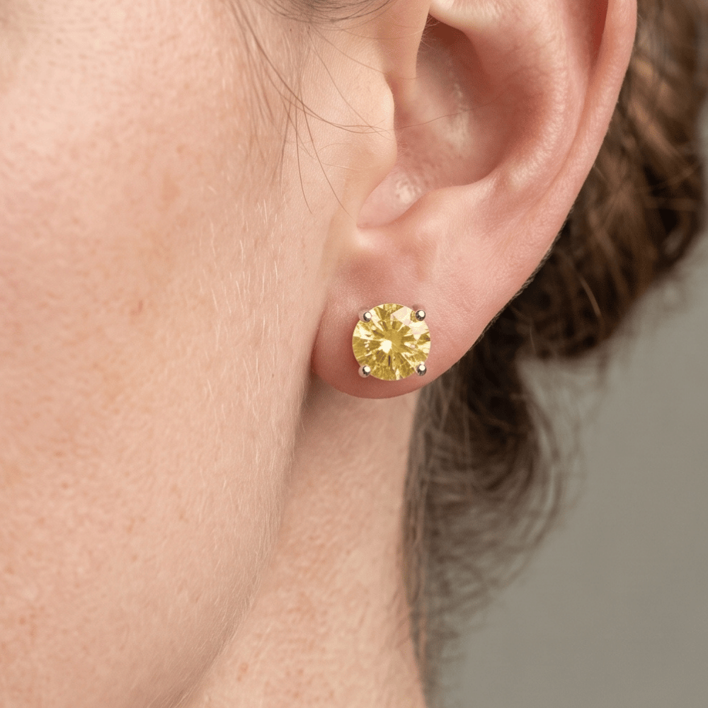 Rhodium Plated Birthstone Stud Earrings