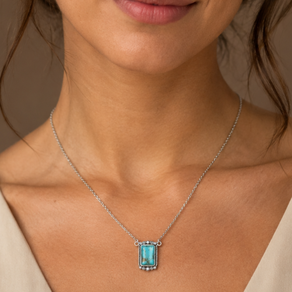 18" + 2" Oxidized Rope Edge Turquoise Necklace