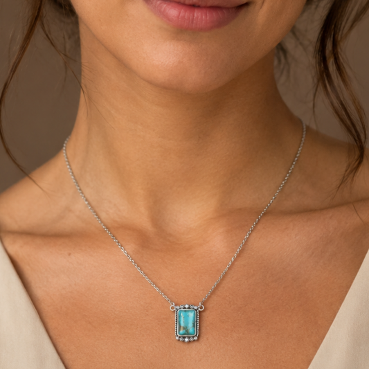 18" + 2" Oxidized Rope Edge Turquoise Necklace