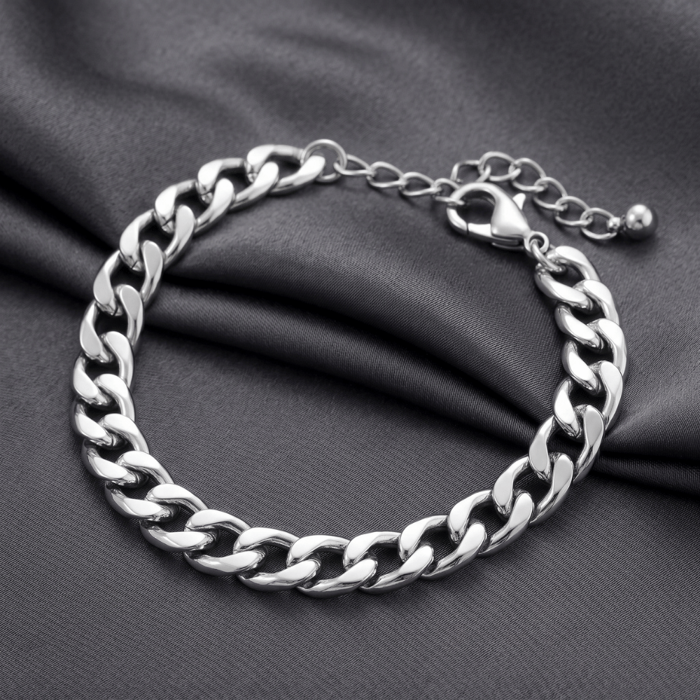 7-inch + 2-inch Silver Tone Curb Chain Fashion Bracelet - view 3