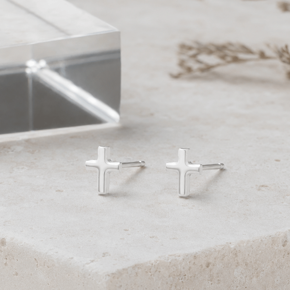 Small Polished Cross Stud Earrings