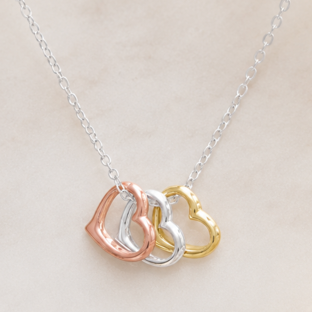 15.75" + 2" Tri Tone Heart Necklace