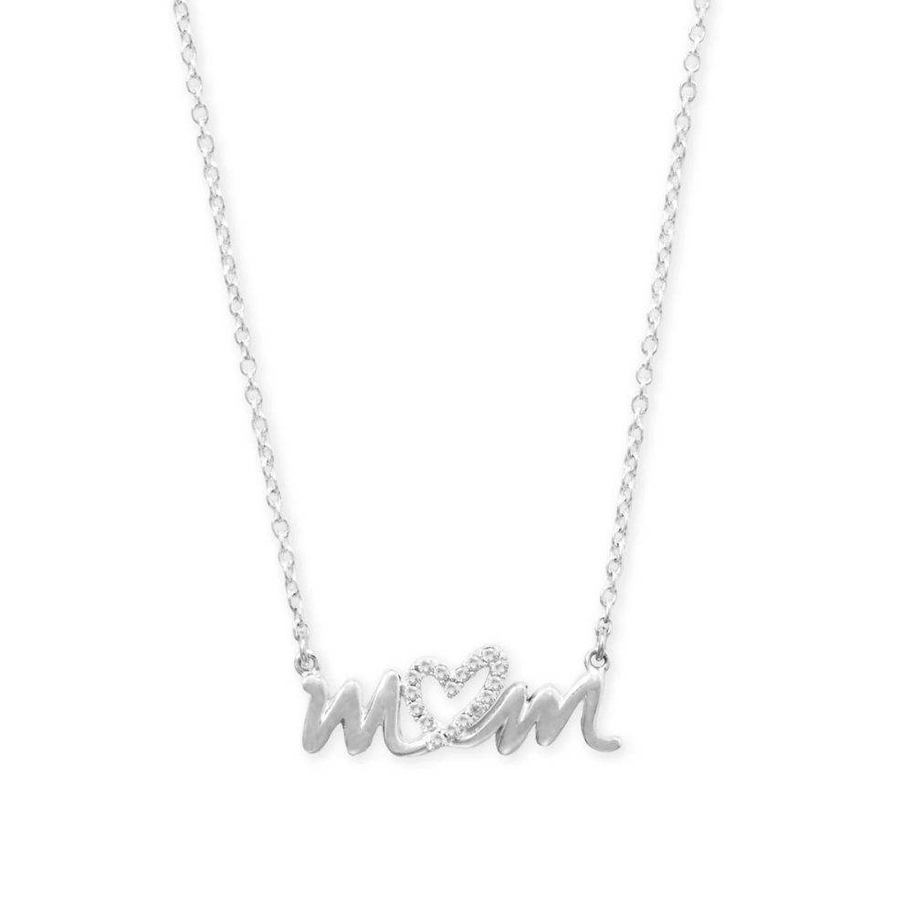 16" + 2" CZ Heart "mom" Necklace