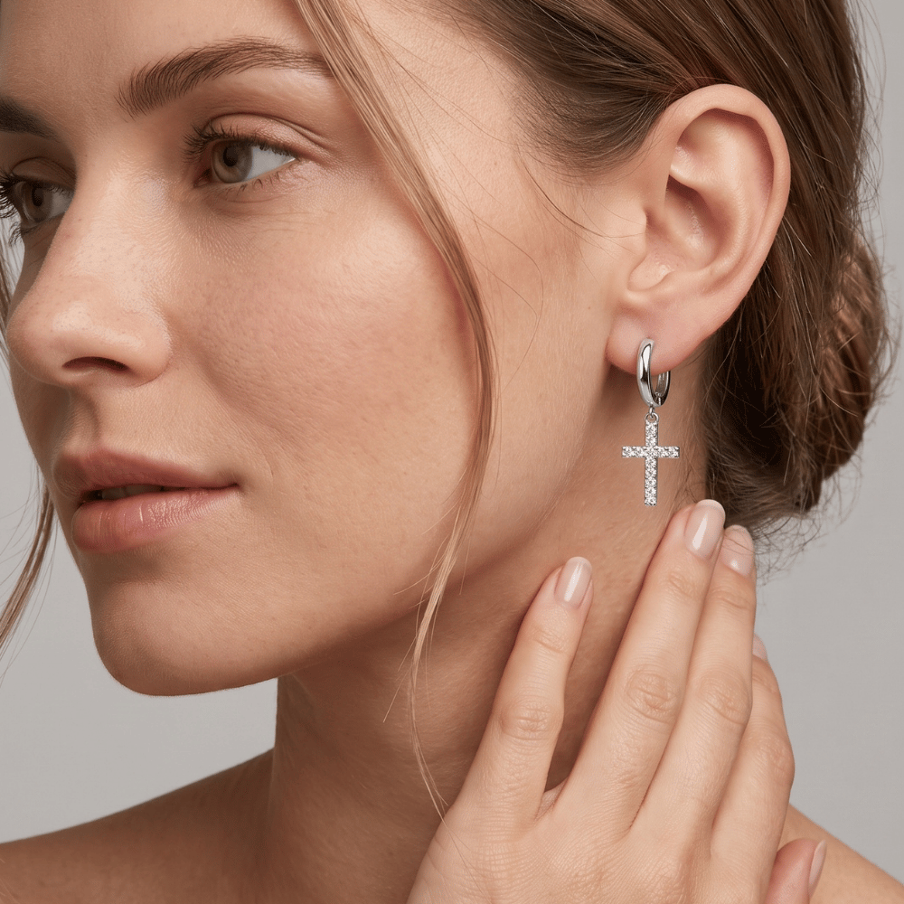 CZ Cross Hoop Earrings