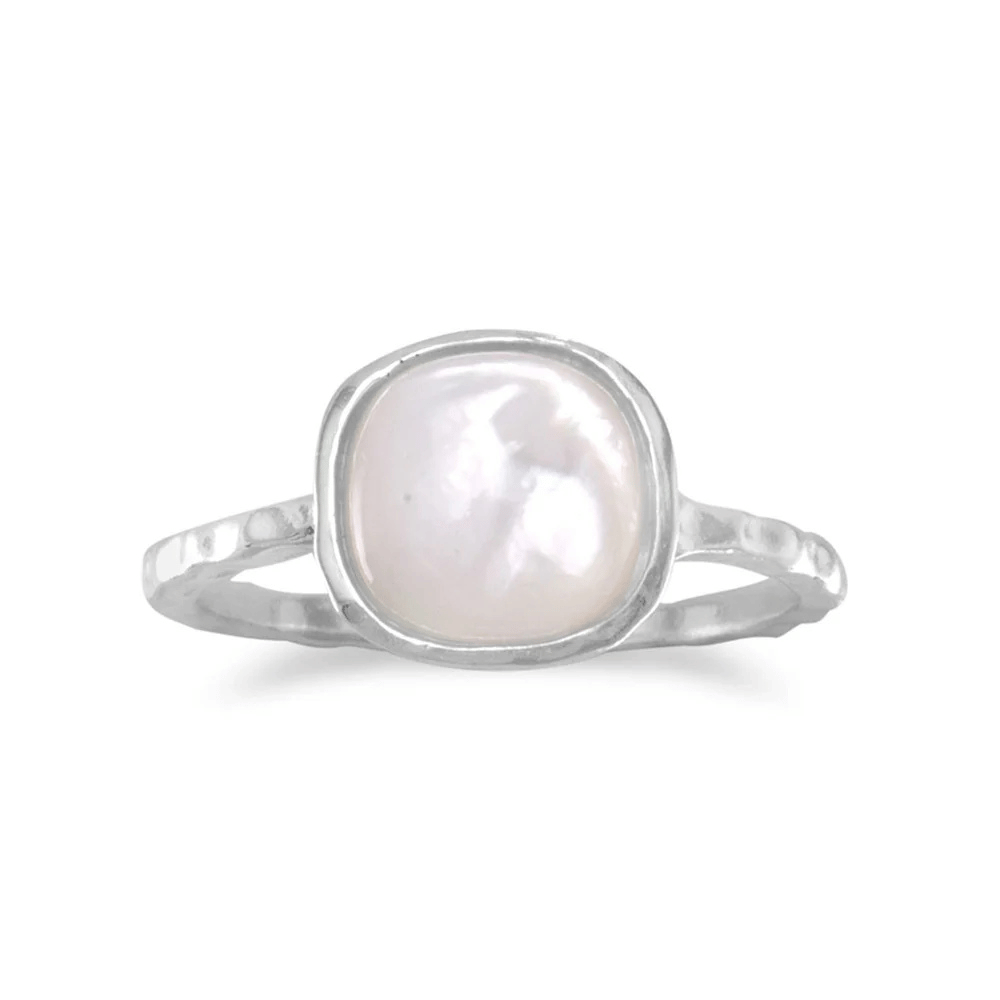 Textured 7.5mm Square Stone Ring