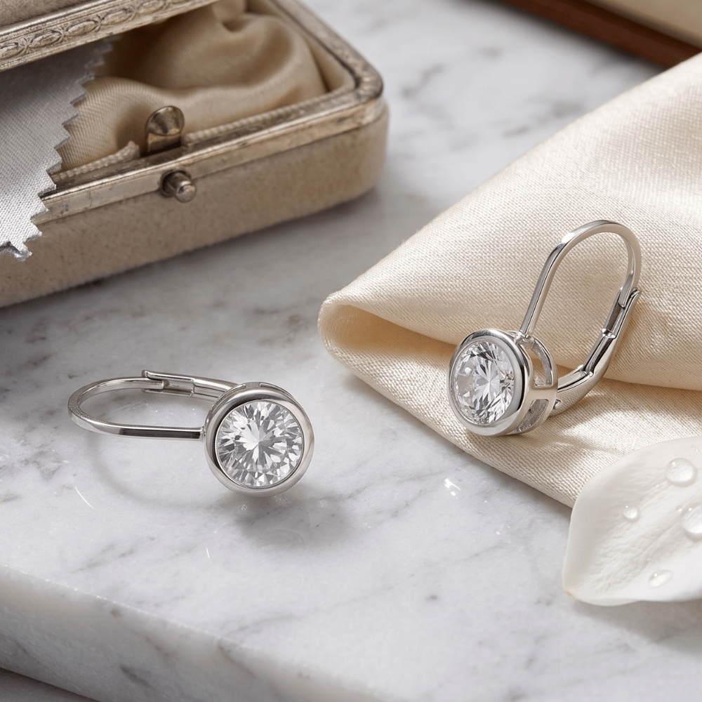 Bezel Set CZ Lever Earrings