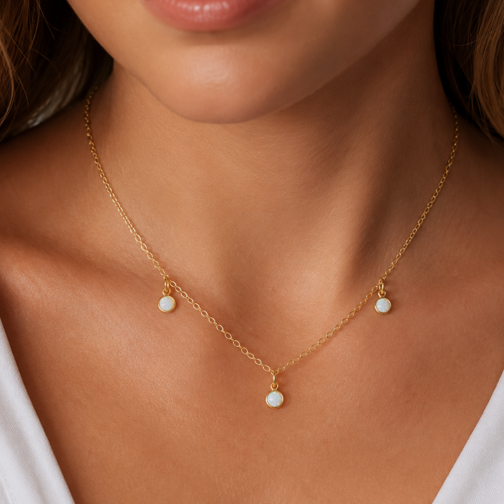 15" + 2.25" 14/20 Gold Filled White Opal Charm Necklace