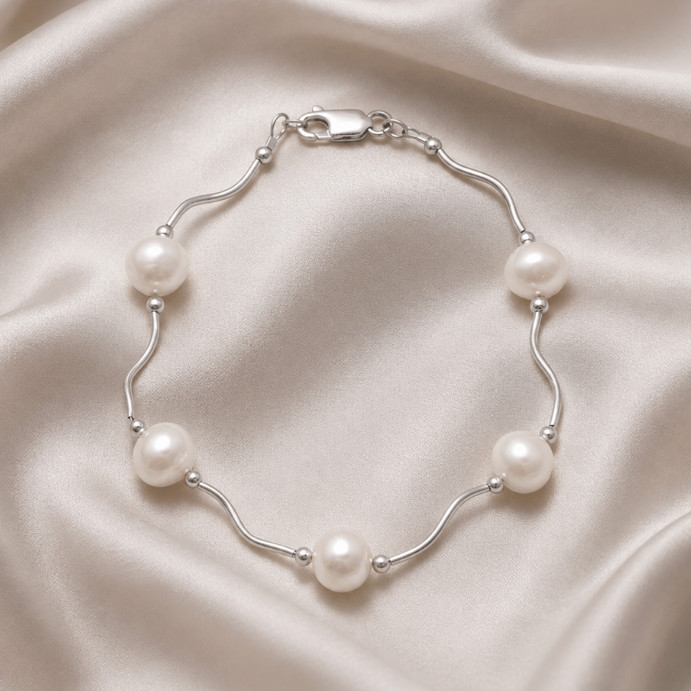8" Wave Design Bracelet with Cultured Freshwater Pearls