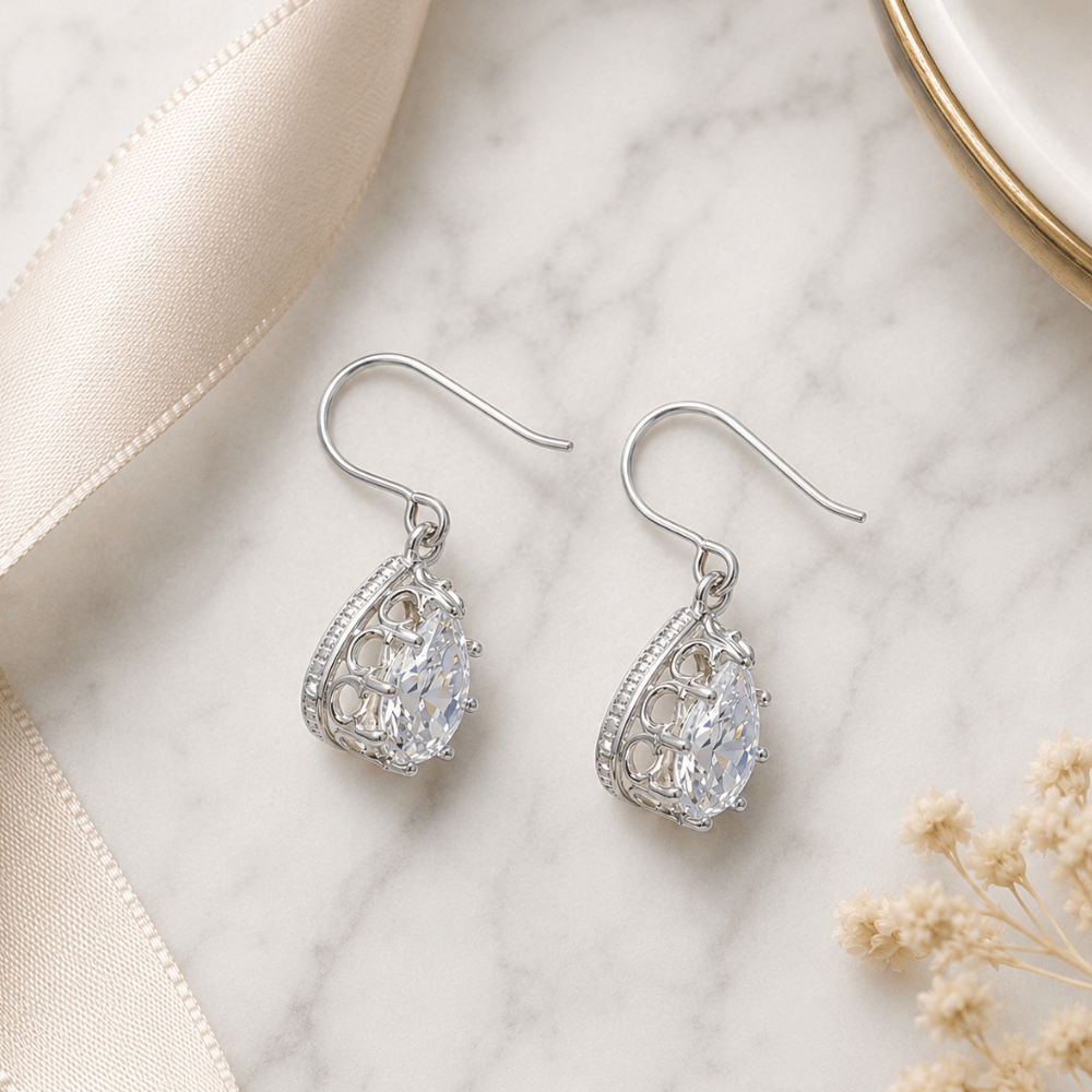 Crown Edge Cubic Zirconia French Wire Earrings