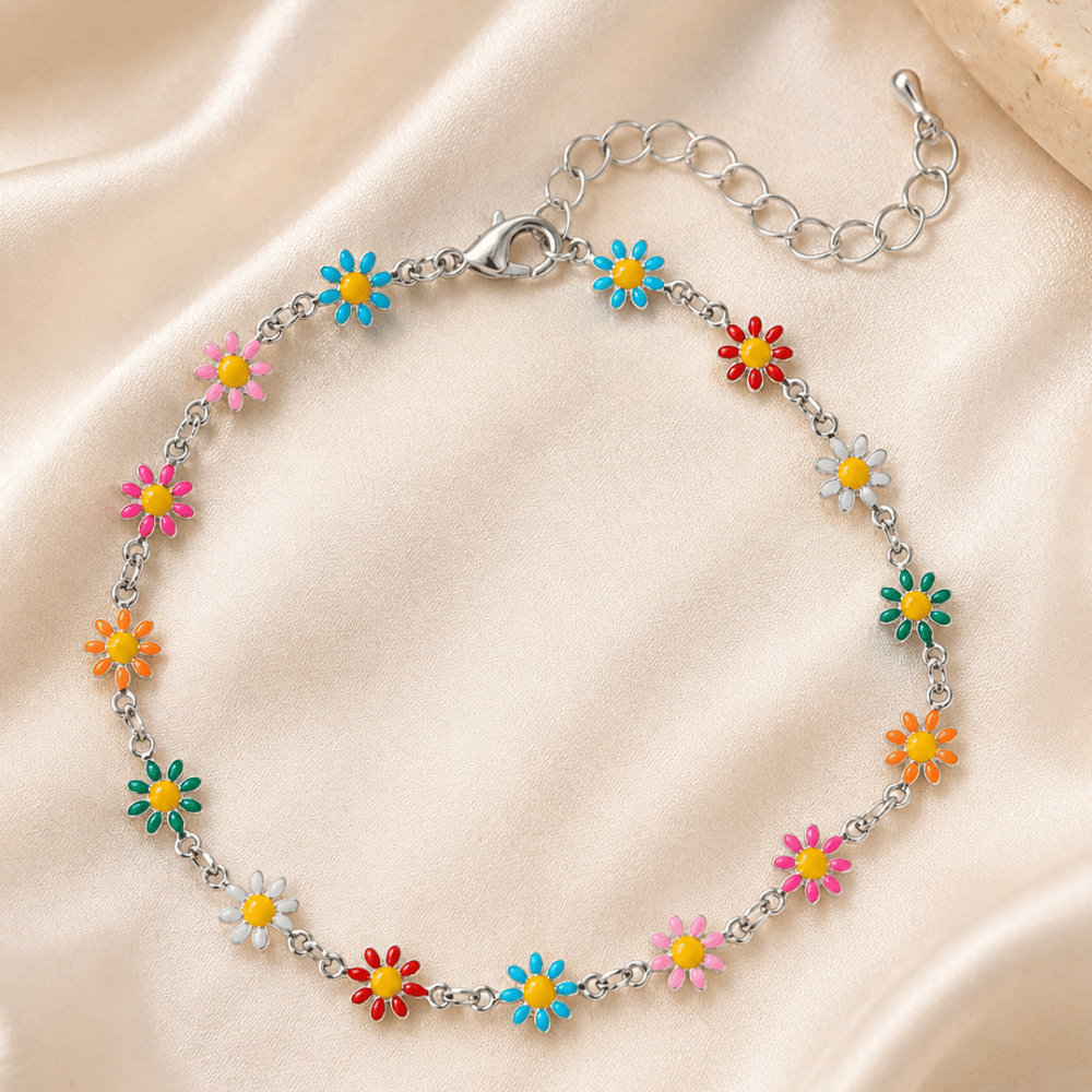 9" + 2" Multicolor Enamel Flower Fashion Anklet