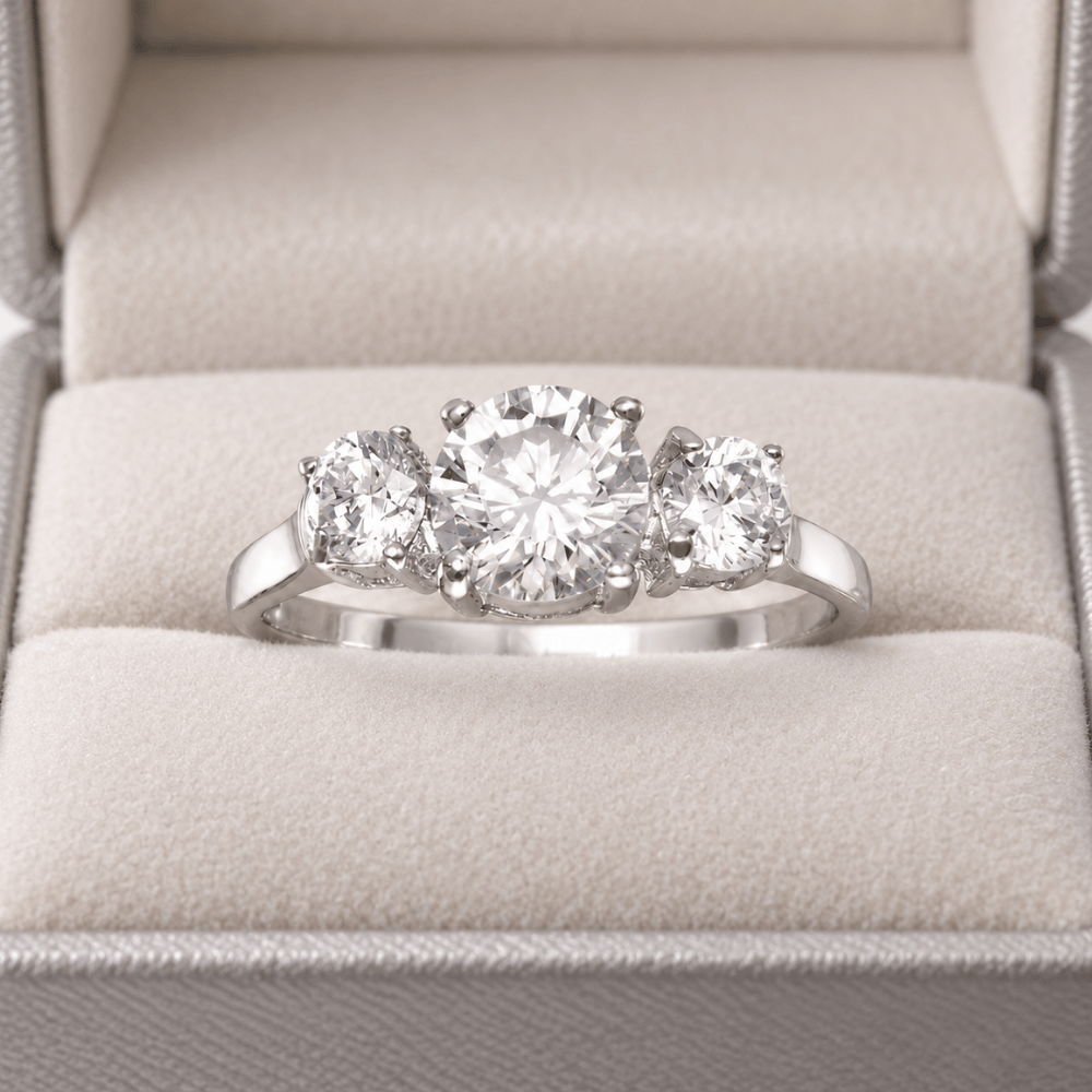 Rhodium Plated Ring with Three Round CZs
