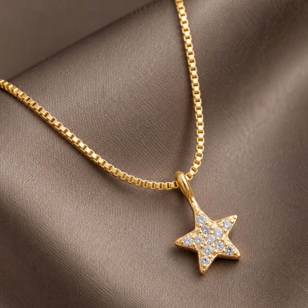 16" 14 Karat Gold Plated Diamond Studded Star Necklace