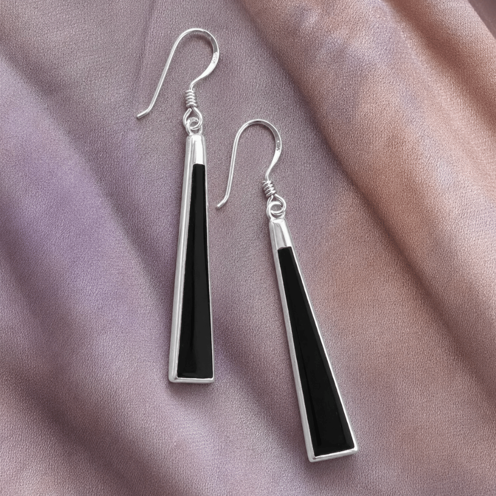 Black Onyx Triangle Earrings