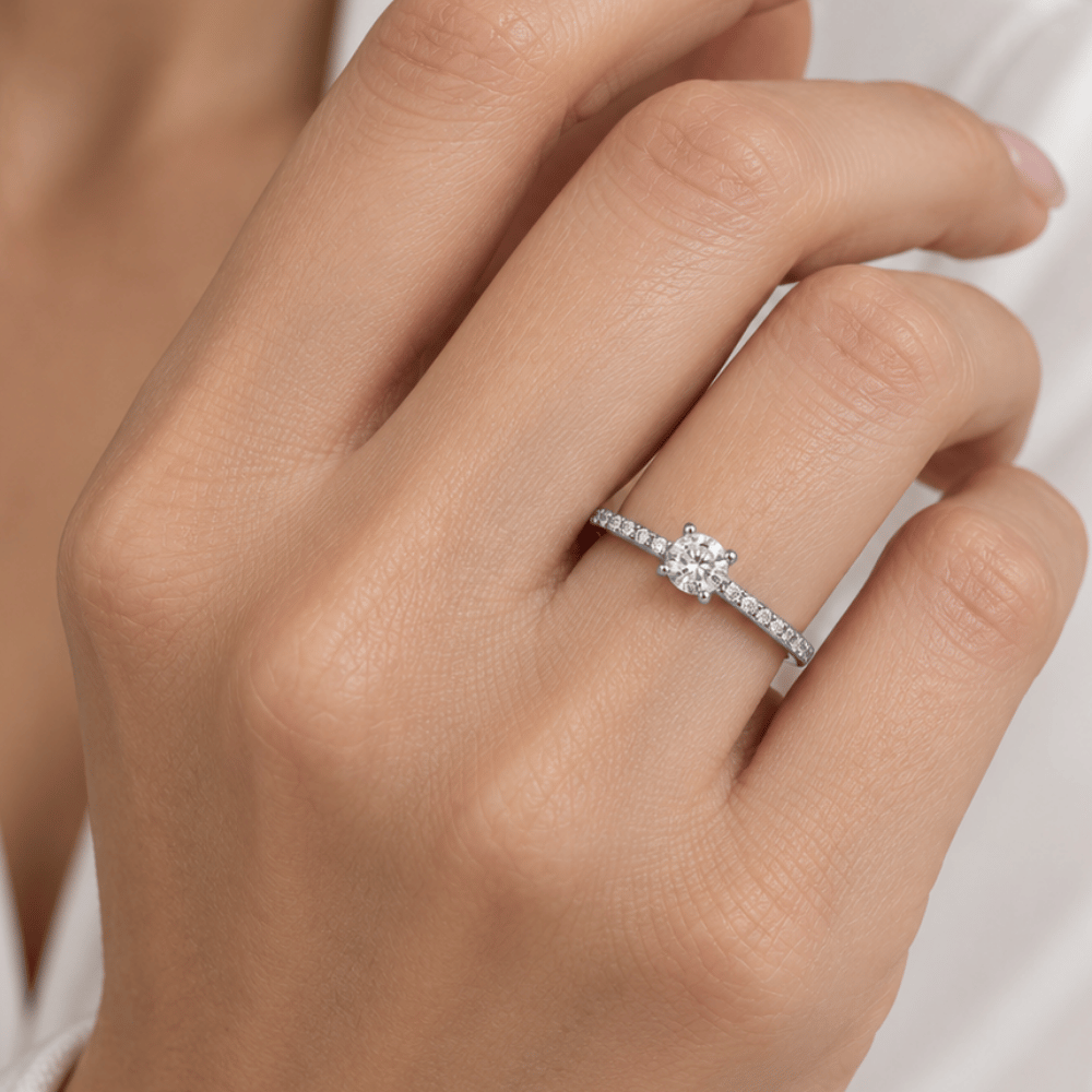 Rhodium Plated 4mm Solitaire CZ Ring with CZ Band