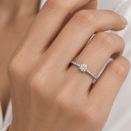 Rhodium Plated 4mm Solitaire CZ Ring with CZ Band