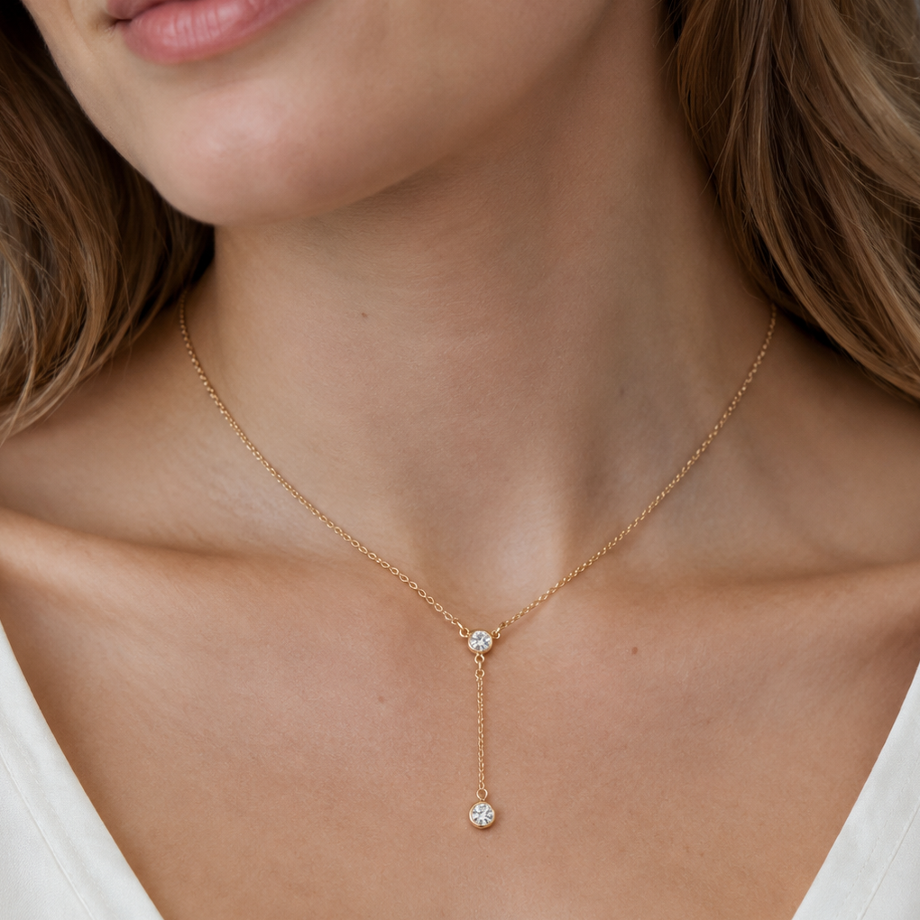 18" + 2" 14/20 Gold Filled 4mm CZ Y Drop Necklace