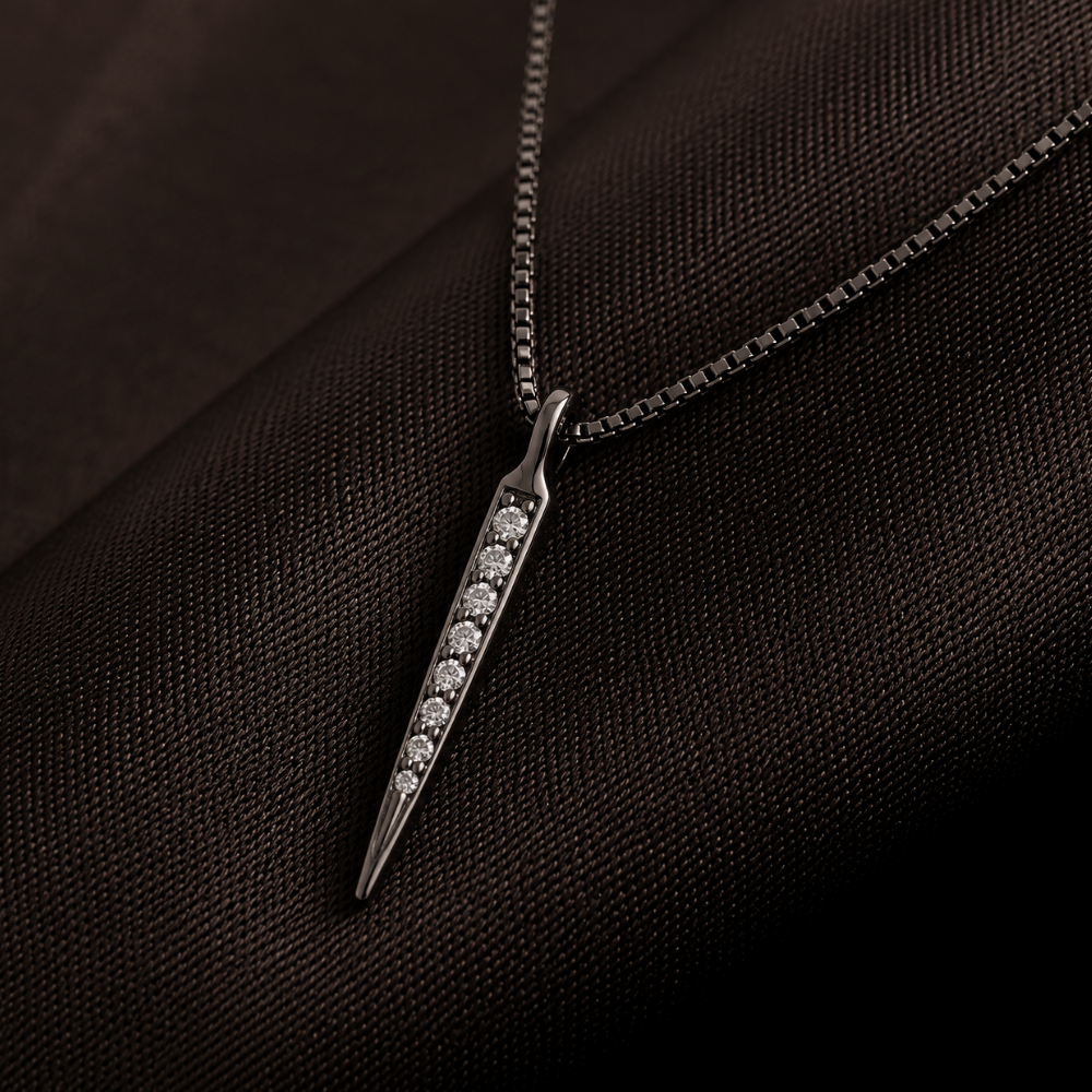 16" Small Black Rhodium Plated Diamond Studded Spike Necklace