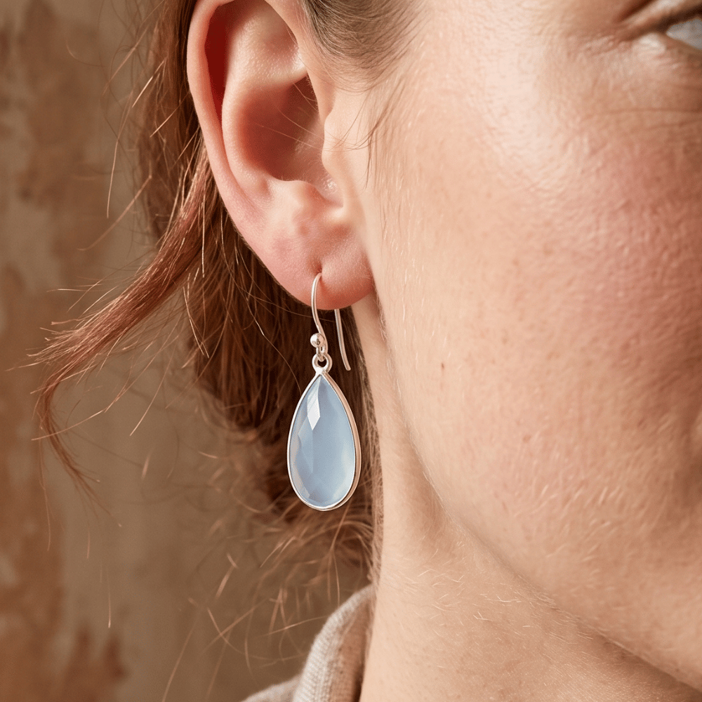 Blue Chalcedony Pear Shape Earrings
