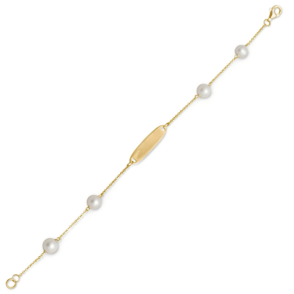 7-inch 4.5mm White Cultured Freshwater Pearl ID Bracelet - Gold - view 5