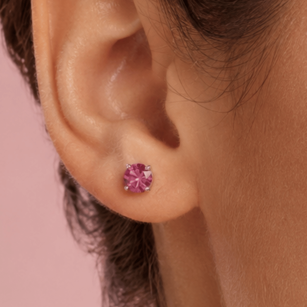 Rhodium Plated Birthstone Stud Earrings