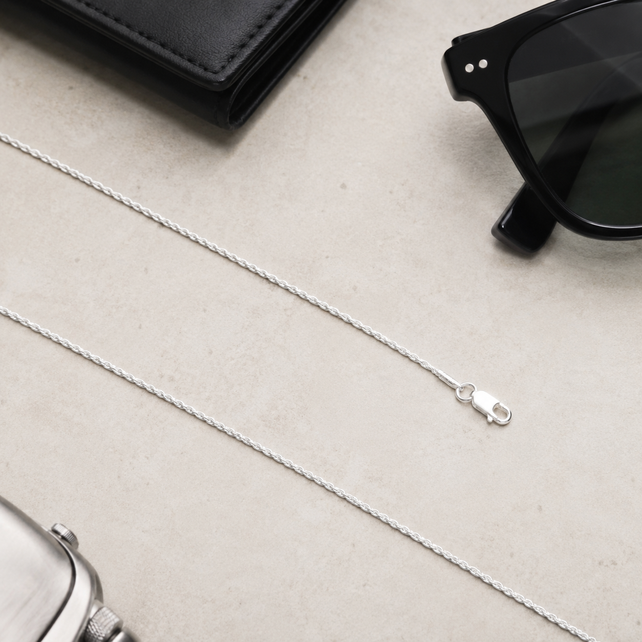 925 Sterling Silver Diamond Cut Rope Chain Necklace - 1mm