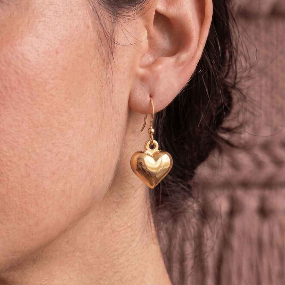14 Karat Gold Plated Puffy Heart French Wire Earrings