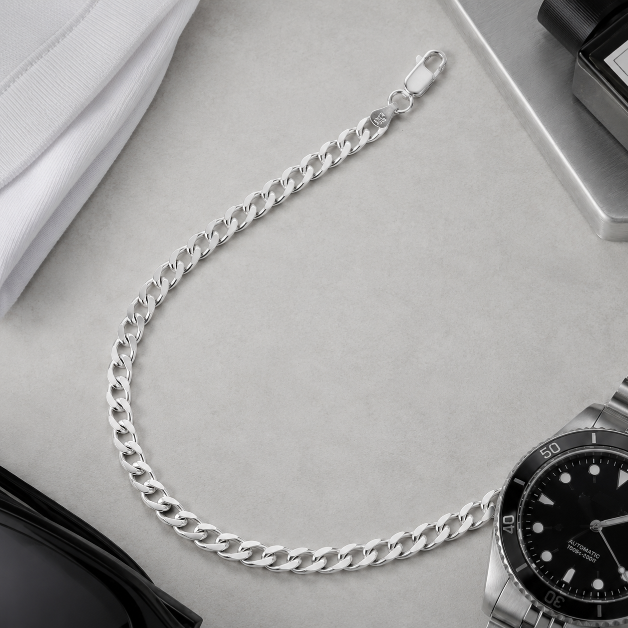 925 Sterling Silver Beveled Curb Chain Necklace - 5.7mm