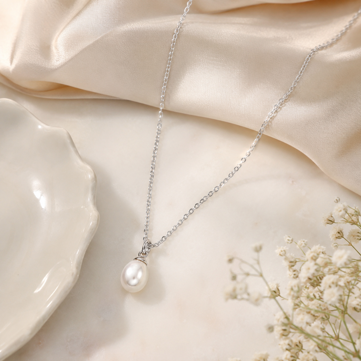 16" Stainless Steel Cultured Freshwater Pearl Drop Necklace