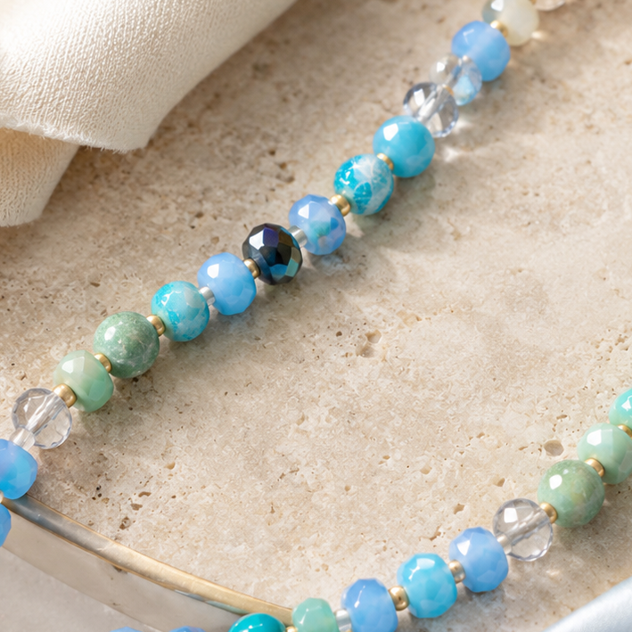 18" Blue Rondell Glass and Dyed Howlite Bead Fashion Toggle Necklace