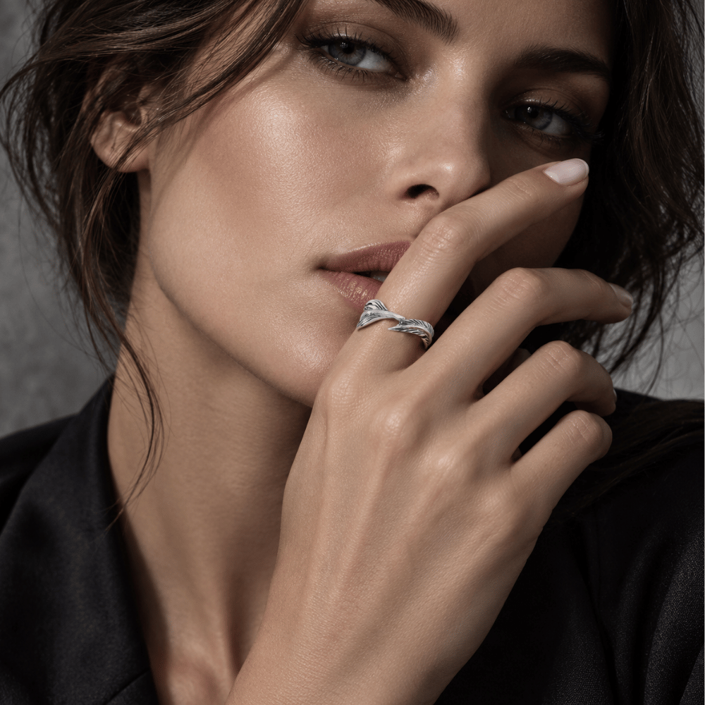 Oxidized Feather Wrap Ring
