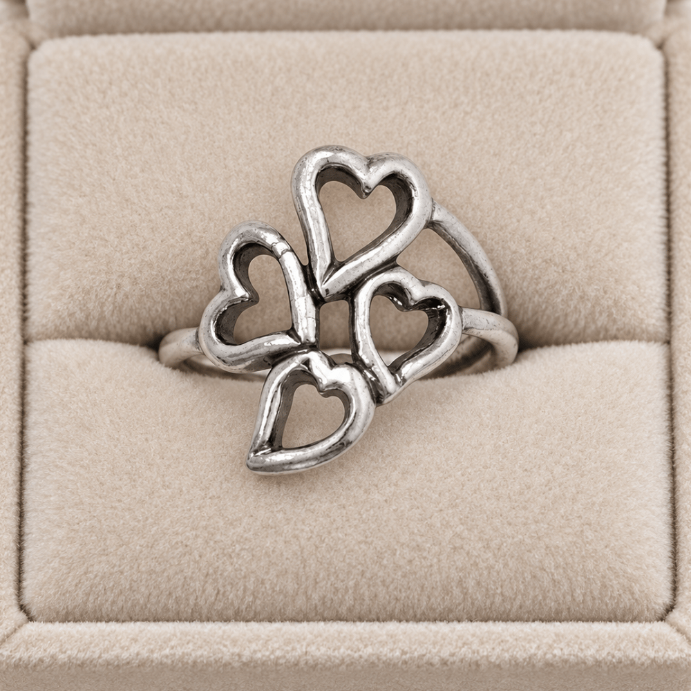 Oxidized Stacked Heart Outline Ring