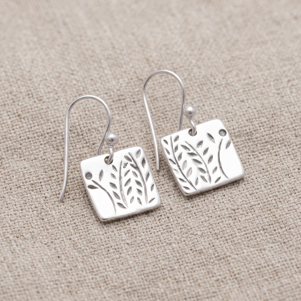 French Wire Earrings with Fern Design