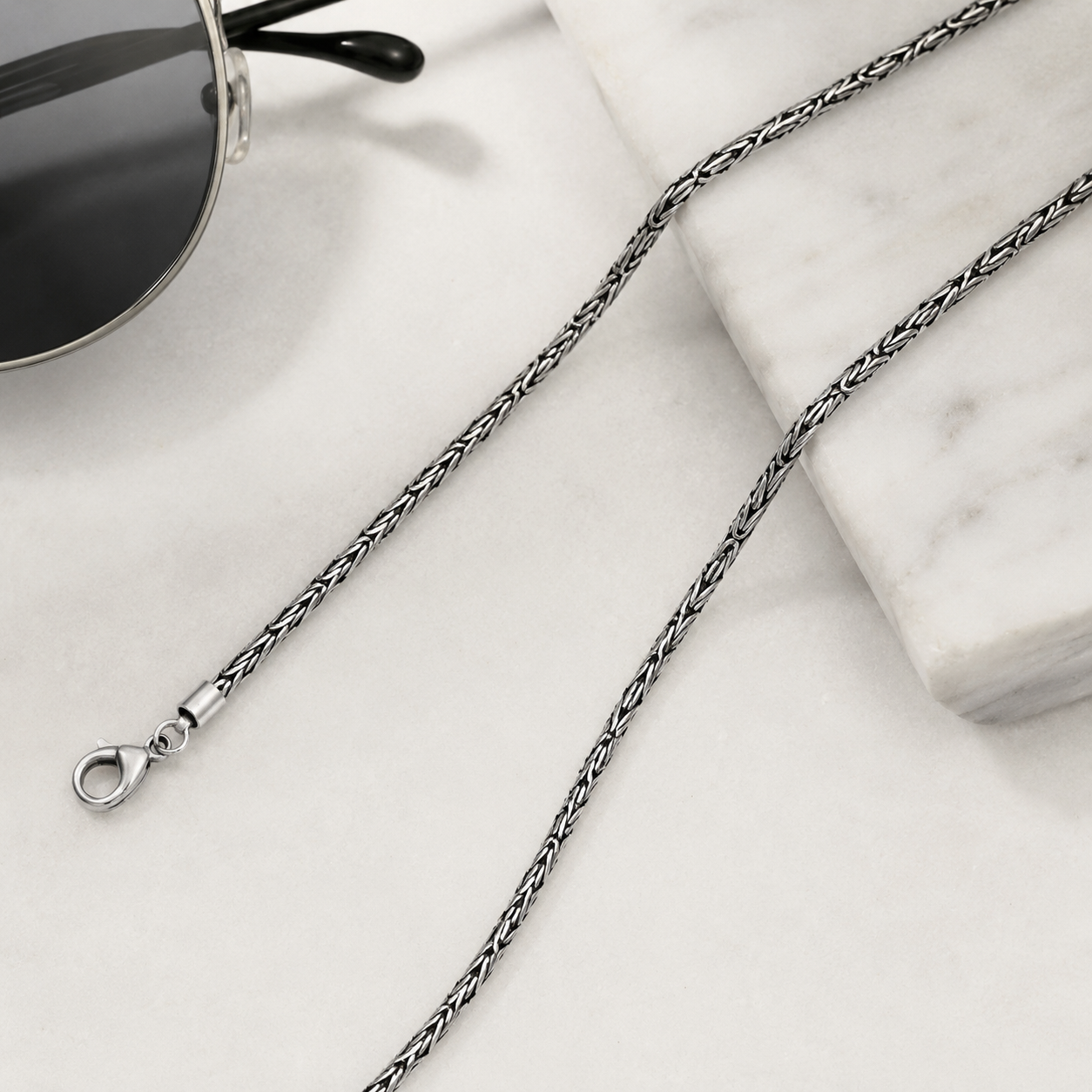925 Sterling Silver Oxidized Bali Byzantine Chain Necklace - 3mm