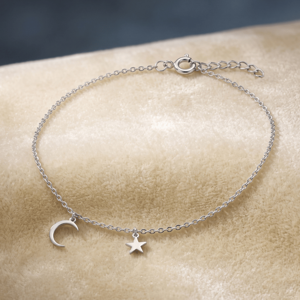 9" + 1" Rhodium Plated Charm Anklet